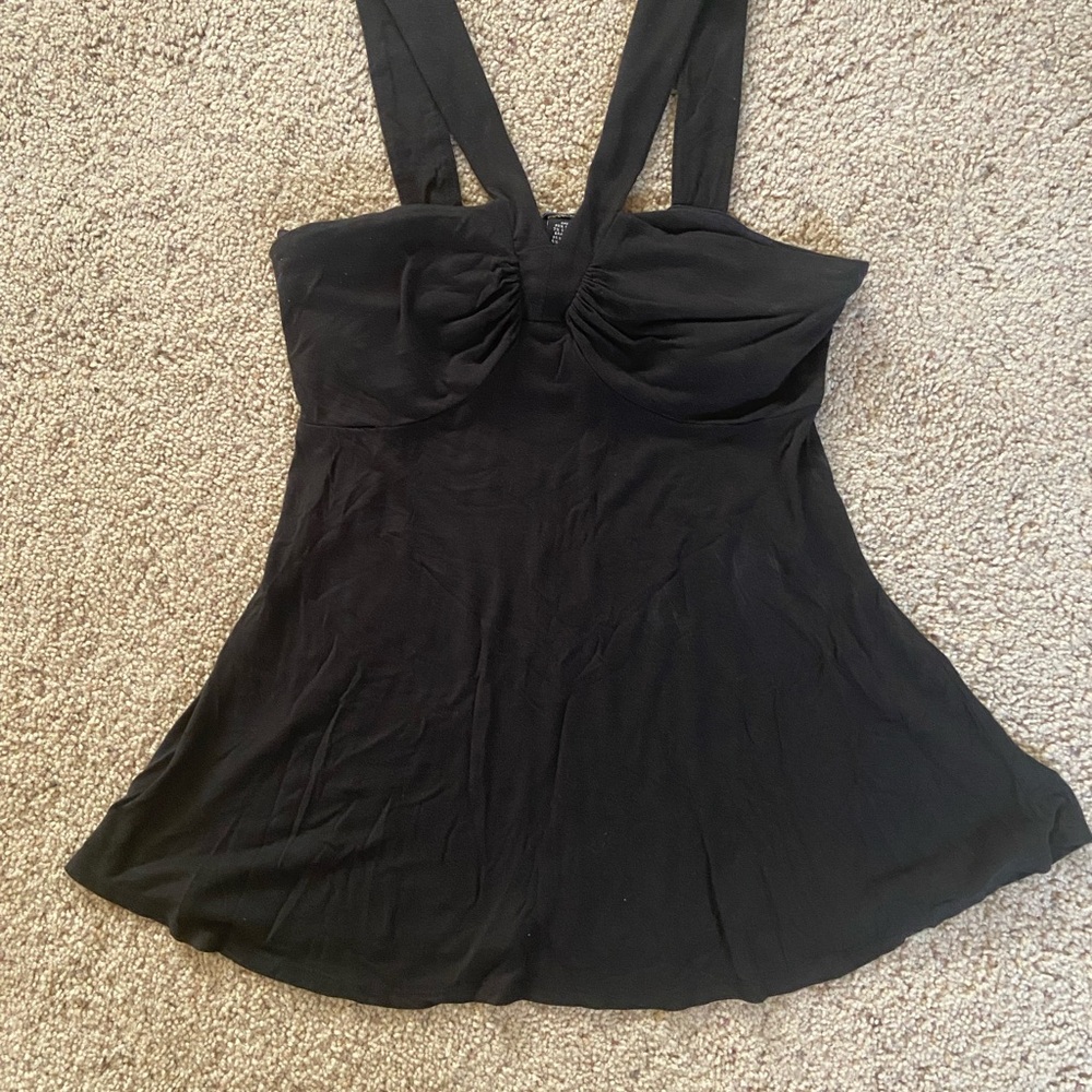 Moda International Black Ruched Bustier Tank Top